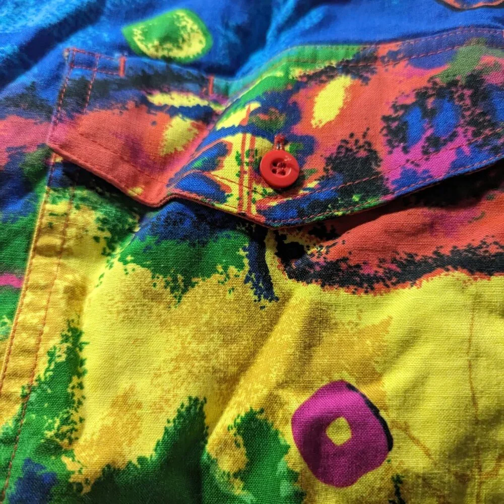 Men's Vintage 90's Wrangler Western Rainbow Tie Dye Colorful Shirt Large